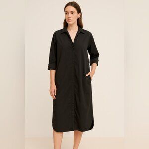 Naning9 Black Collared Shirt Dress with Pockets – Approx. Size XL (22” PTP)